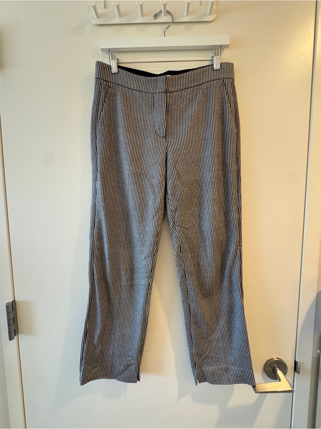 Striped Straight Leg Knit Pants In Black And White Cotton Silk Jacquard
